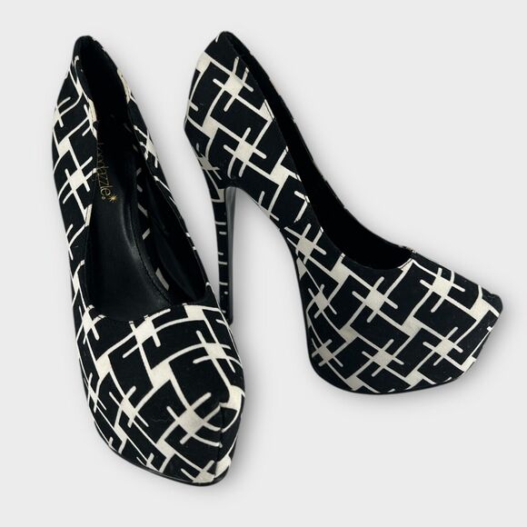 Women's Shoedazzle Platform Stiletto Heels Classic Black White Print Size 8 - Picture 1 of 10